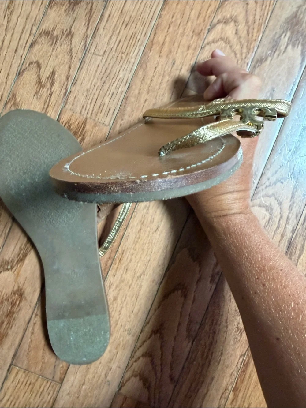 Tory Burch Metallic Gold Leather Miller Thong Sandal
